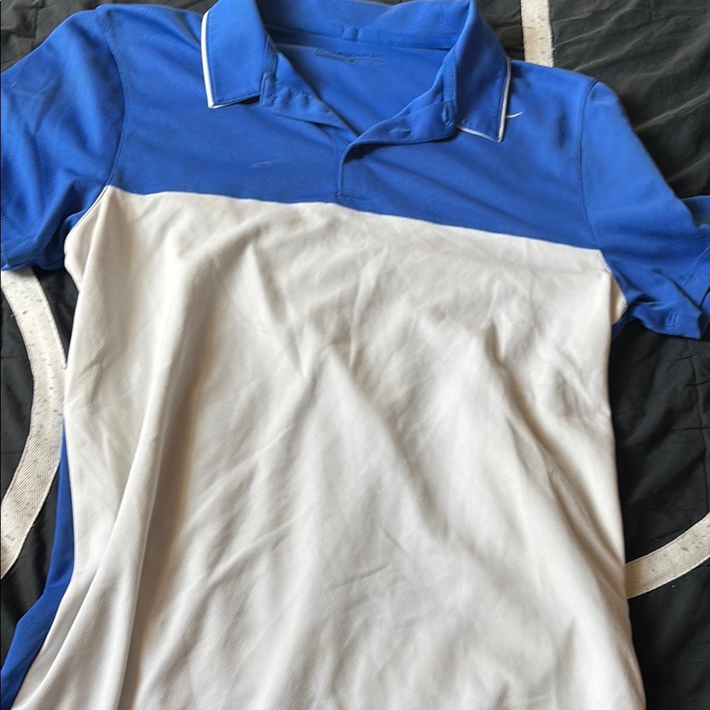 Nike Blue and White Men's Polo Shirt